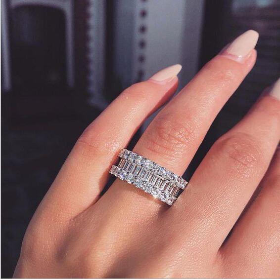 Rulalei Unique Sparkling Deluxe Jewelry Women's Fashion Ring 925 Sterling Silver Full Princess Cut White Topaz CZ Diamond Engagement Ring