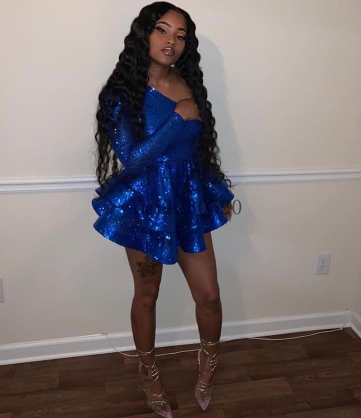 Royal Blue Sequined Short Cocktail Party Dresses One Shoulder Long Sleeve Tiered Mini Girls Evening Prom Gowns robes de cocktail, Black
Royal Blue Sequined Short Cocktail Party Dresses One Shoulder Long Sleeve Tiered Mini Girls Evening Prom Gowns robes de cocktail, Black