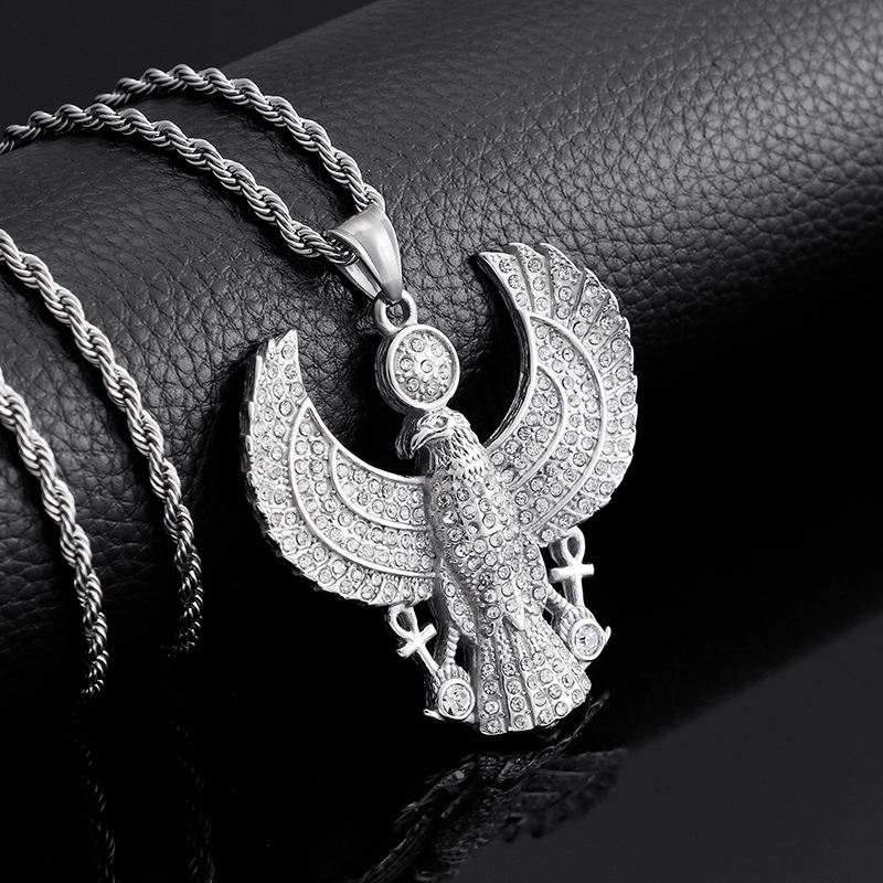 Full Rhinestone Inlay Eagle Pendants Necklace New Men Hip Hop 316L Stainless Steel 18K Gold Plated Jewelry