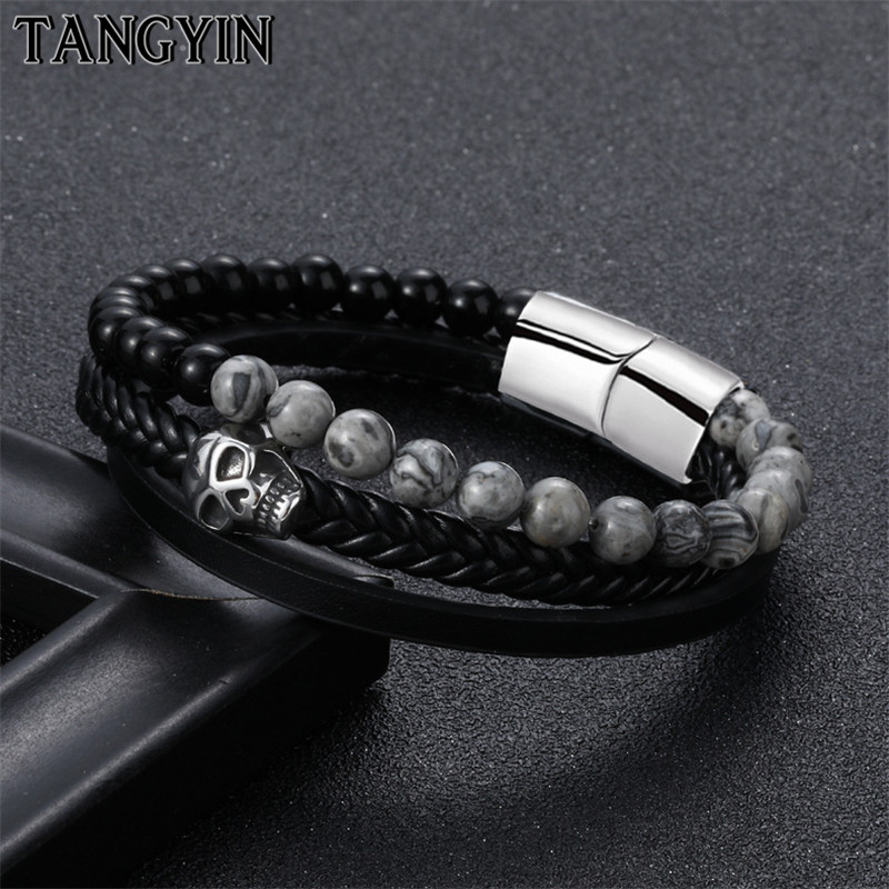 TANGYIN New Punk Vintage Leather Bracelet Handmade Bead Skull Stainless Steel Magnet Buckle Bracelets for Men And Women Jewelry
TANGYIN New Punk Vintage Leather Bracelet Handmade Bead Skull Stainless Steel Magnet Buckle Bracelets for Men And Women Jewelry