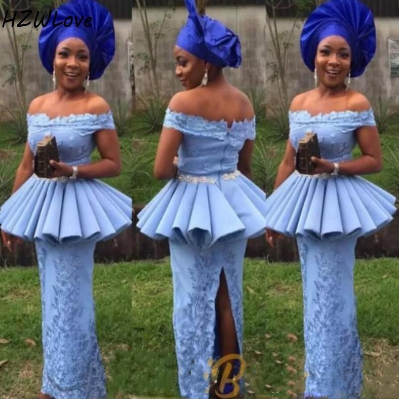 2020 Elegant Aso Ebi Style Light Blue Evening Mother of the Bride Dresses Plus size Prom dress off the shoulder with Sleeves Lace, White
2020 Elegant Aso Ebi Style Light Blue Evening Mother of the Bride Dresses Plus size Prom dress off the shoulder with Sleeves Lace, White
