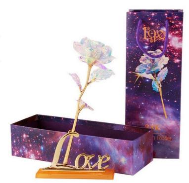 24K Foil Plated Rose Gold Rose With Light Lasts Forever Love Wedding Decor Lover Lighting Rose Valentine's Day Creative Gift