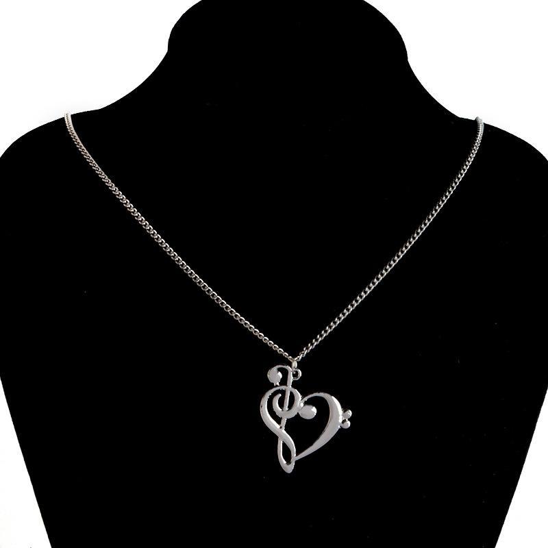 pretty Love Note Necklaces Music Note Heart of Treble and Bass Clef Necklace Women Jewelry Infinity Charm Heart Pendant Necklace WY379