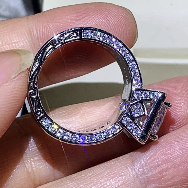 Rulalei Stunning Luxury Jewelry 925 Sterling Silver Princess Cut Full White Topaz CZ Diamond Promise Women Wedding Band Ring For Lover Gift