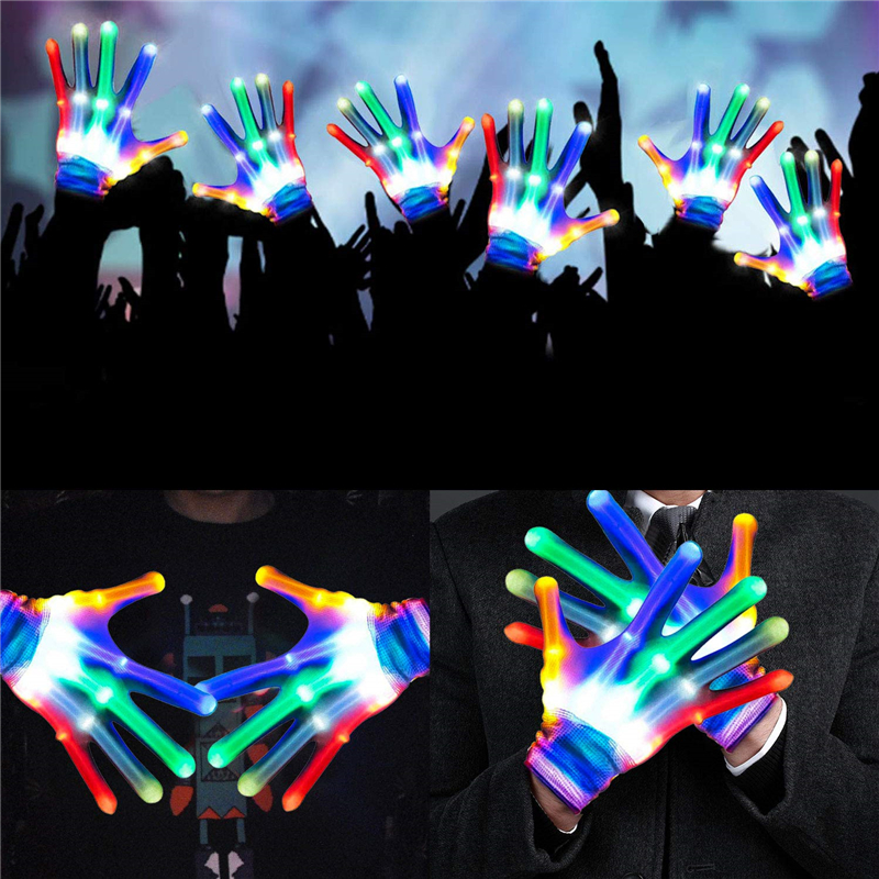 LED Gloves Finger Light Gloves Colorful 6 Modes for Dance Party Halloween Light Supplies Favor Sensory Glow Toys