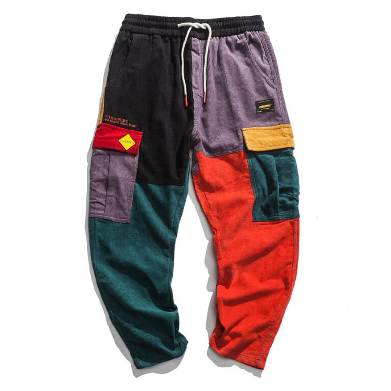 Fashion Pants Color Block Patchwork Corduroy Cargo Harem Pants Streetwear Cotton Trousers Harajuku Jogger Sweatpant CJ191210
