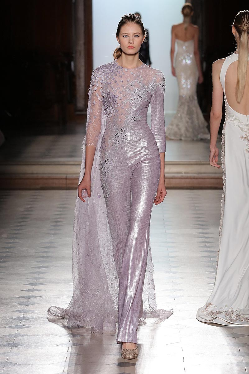 Tony Ward 2019 Jumpsuits Prom Dresses With Cape Lace Appliqued Beaded Illusion Formal Evening Gowns 3/4 Long Sleeve Elegant Party Dress