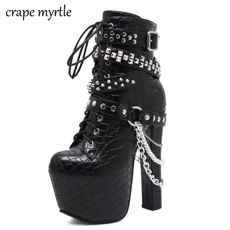 Zip Metal Chains Rivet Motorcycle Boots Women Shoes Super High Heels Platform Ankle Boots Punk Rock Gothic Biker YMA704, Black
Zip Metal Chains Rivet Motorcycle Boots Women Shoes Super High Heels Platform Ankle Boots Punk Rock Gothic Biker YMA704, Black