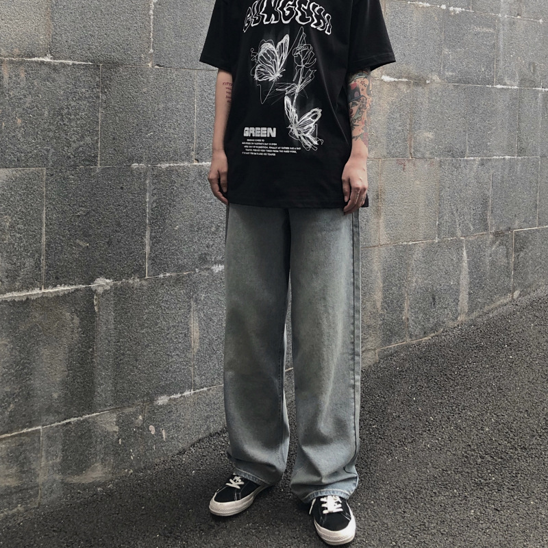 Washed Old Men039s Straight Jean Baggy Pants Loose Wide Legs Summer Retro Denim Trousers Ripped Jeans for Men Jean Homme Regula1484265