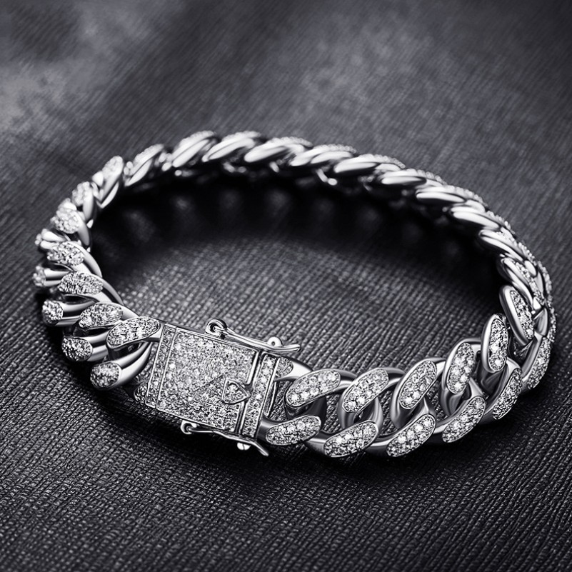 2019 New Arrival Hot Sale Hip Hop Vintage Jewelry Real White&Gold Fill Cuban Pave 5A Cubic Zirconia Stunning Men Women Bracelet