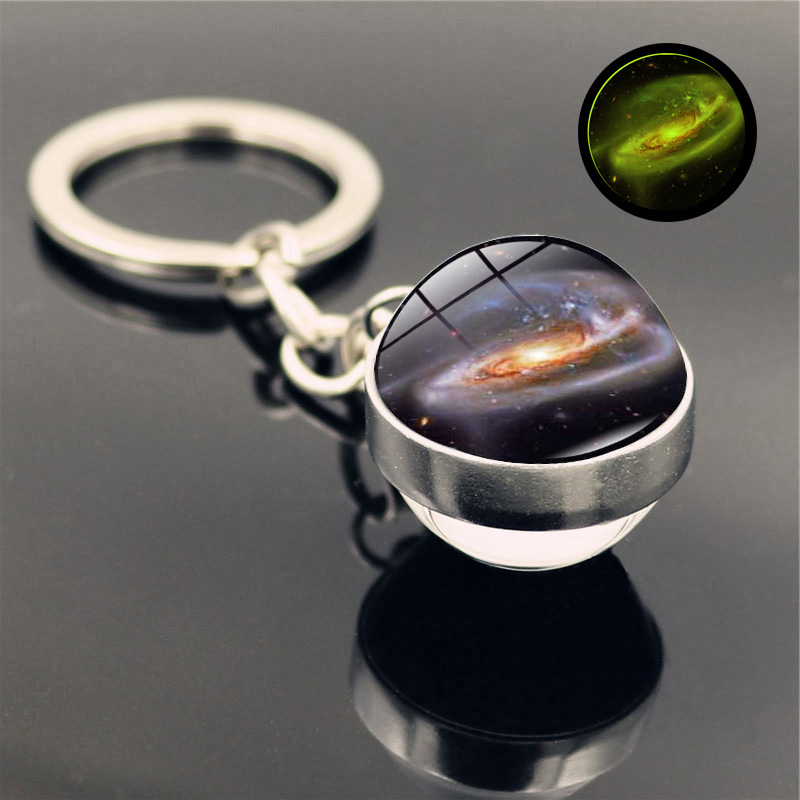 Glow In The Dark Solar System Planet Keyring Galaxy Nebula Luminous Keychain Moon Earth Sun Double Side Glass Ball Key Chain