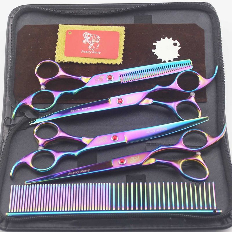 with retail packing poetry kerry 7.0 inch 6CR 62HRC hair Cutting/thinning scissors kit rainbow hair scissors set + comb