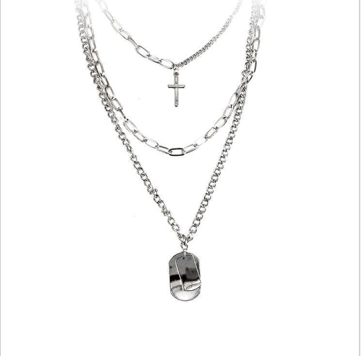 Personality hip hop three layer clavicle chain men and women couple multi layer Necklace sweater chain