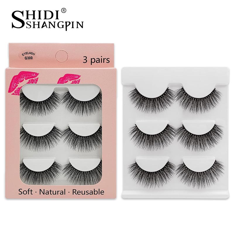 Fashion 3 Pairs 3D Mink Lashes Natural Soft Reusable False Eyelashes Handmade Full Strip Lashes Eyelash Extension 3D Mink Eyelashes Makeup