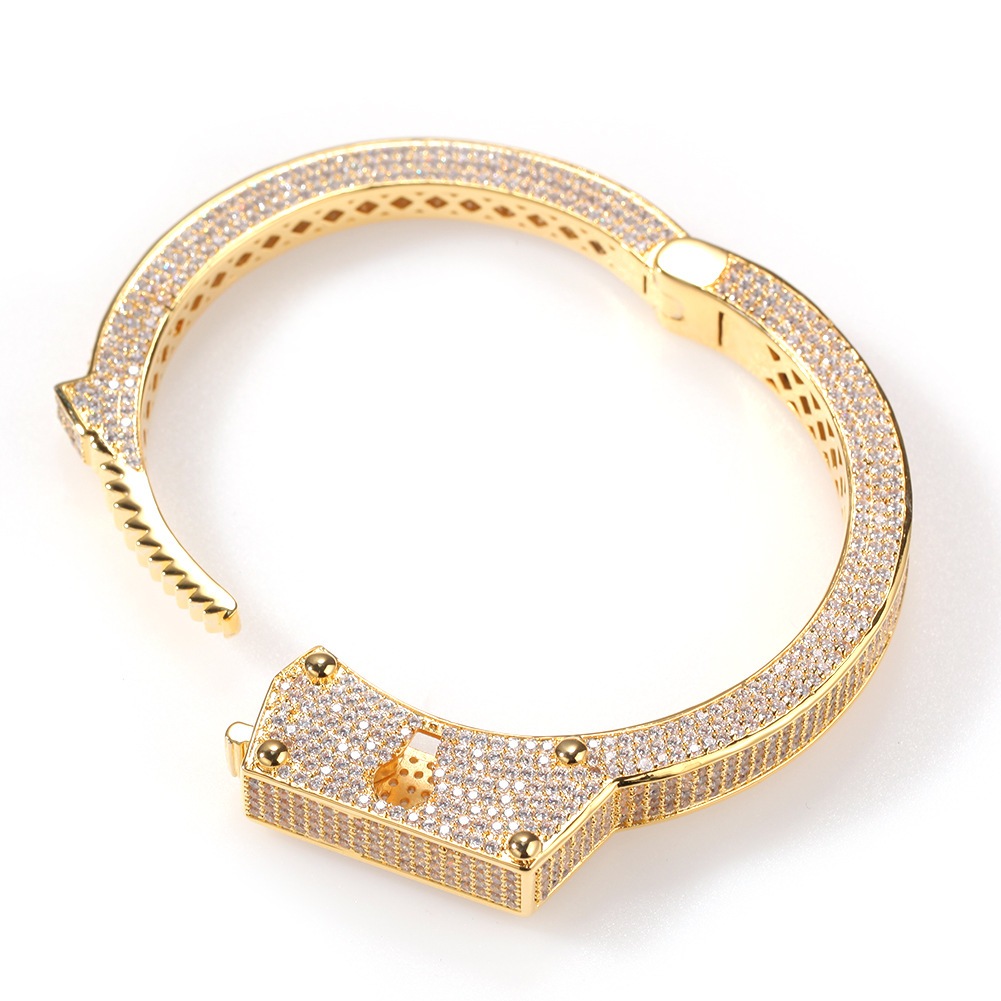Wolf Tide Iced Out Cubic Zirconia Handcuff Bangle Bracelet Real Gold Plated Lovers Hip Hop Punk Rock Bling CZ Stone Openc Cuff Bangles Jewelry Gifts f