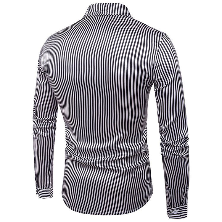 Men's Shirts Night Club Shirt Type Personal Bright Face Vertical Stripe Hundred Sets Men's Leisure Collar Long Sleeve Shirts