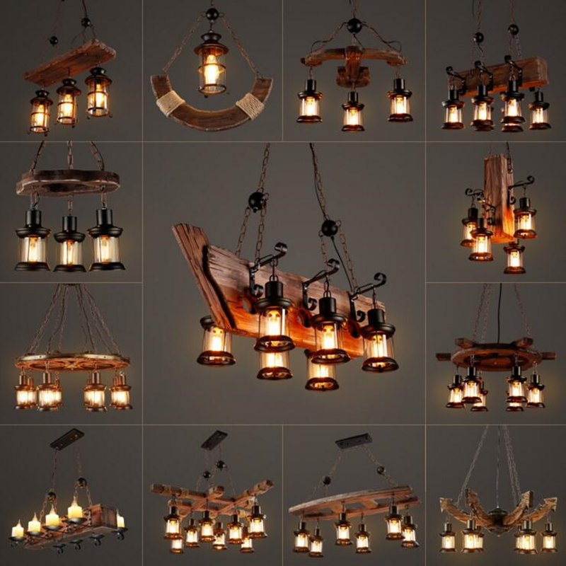 Wooden Pendant Lamps Kitchen Bar Dining room Salon lustre suspension Industrial Vintage Loft Chandelier luminaire light fixtures