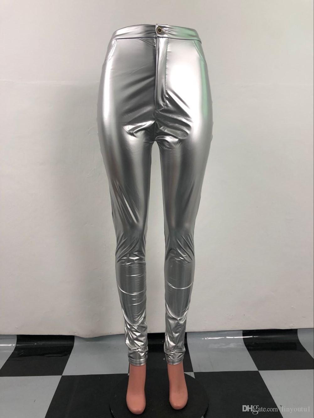 2020 Women PU Leather Pants Button Zippers Faux PU Leather Capris High Elasticity Trousers Faux Leather Long Pants Plus Size 3XL