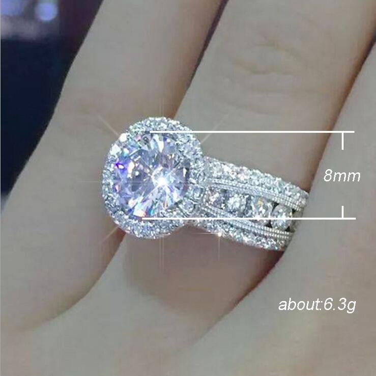 Vintage Fashion Jewelry 925 Sterling Silver Round Cut White Topaz CZ Diamond Gemstones Party Women Wedding Engagement Band Ring For Lovers