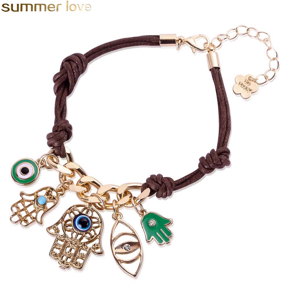 Hot Sell Blue Eye Leather Bracelet Lucky Evil With Hamsa Hand of Fatima Charm Wax Rope Bracelets For Girls Women Wholesale Jewelry Gifts
Hot Sell Blue Eye Leather Bracelet Lucky Evil With Hamsa Hand of Fatima Charm Wax Rope Bracelets For Girls Women Wholesale Jewelry Gifts