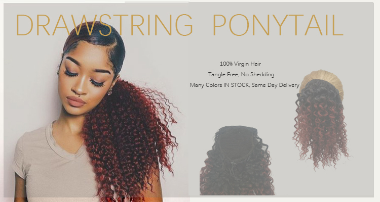 Fabulous African american Ombre Highlighted dark roots blonde Curly Puff Bun Drawstring Ponytail Human Hair Extensions 140g