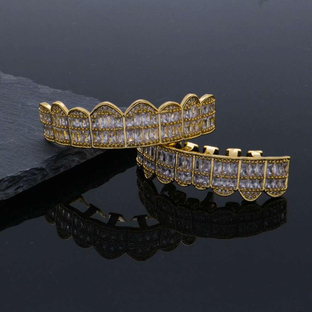 Hip hop grillz for men women diamonds dental grills 18k gold plated fashion cool rappers gold silver crystal teeth jewelry