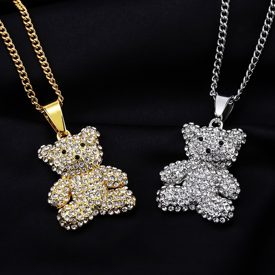 Men Women Rhinestone Bear Pendant Necklace Fashion Hip Hop Jewelry Gold Silver Color Stainless Steel Chain Punk Designer Necklaces For Mens
Men Women Rhinestone Bear Pendant Necklace Fashion Hip Hop Jewelry Gold Silver Color Stainless Steel Chain Punk Designer Necklaces For Mens