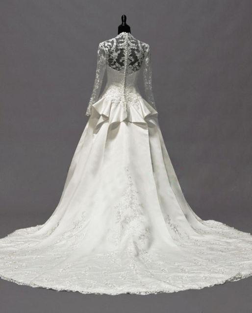 Vintage Kate Middleton Long Sleeves Fall Wedding Dresses A-Line V-Neck Ivory Taffeta Appliques Peplum Bridal Gowns Hot Custom Made