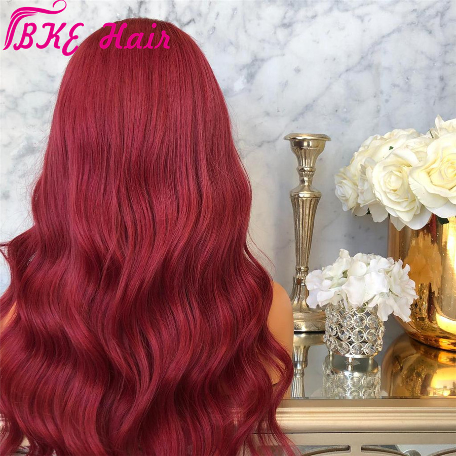 Middle part body wave Burgundy brazilian Hair lace front Wig Red Wine synthetic Wig heat resistant Preplucked With Baby Hair