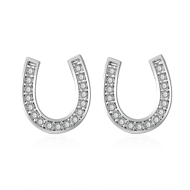New Fashion Fine Quality White Gold CZ Zircon Horseshoe U Letter Stud Earrings Girls Creative Tiny Earring Studs Jewelry Gifts Wholesale