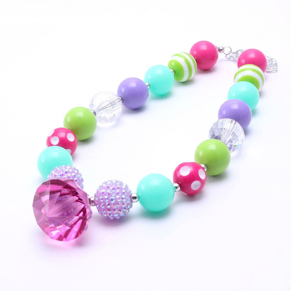 Cute Girls Child Chunky Beads Necklace Bracelets Set Colorful Bubblegum Chunky Jewelry Set For Baby Kids Gifts