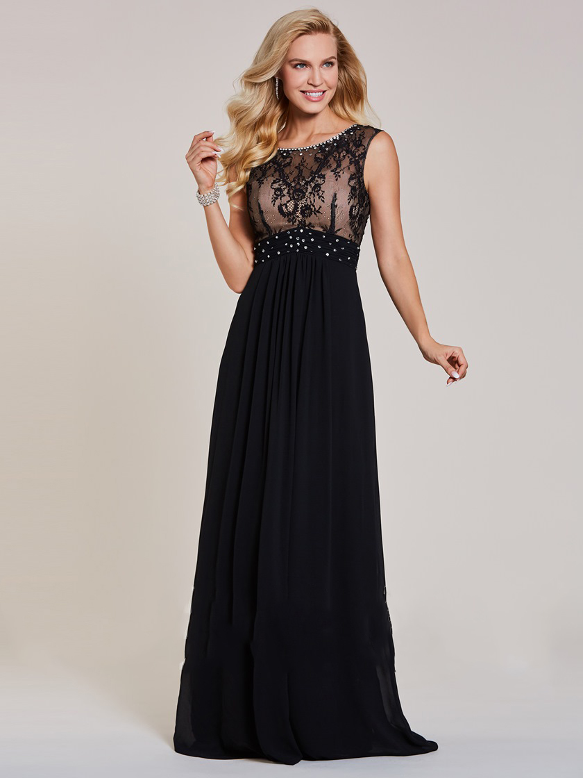 2020 Black A Line Evening Dresses Jewel Lace Applique Rhinestone Prom Dress Floor Length Formal Dresses
