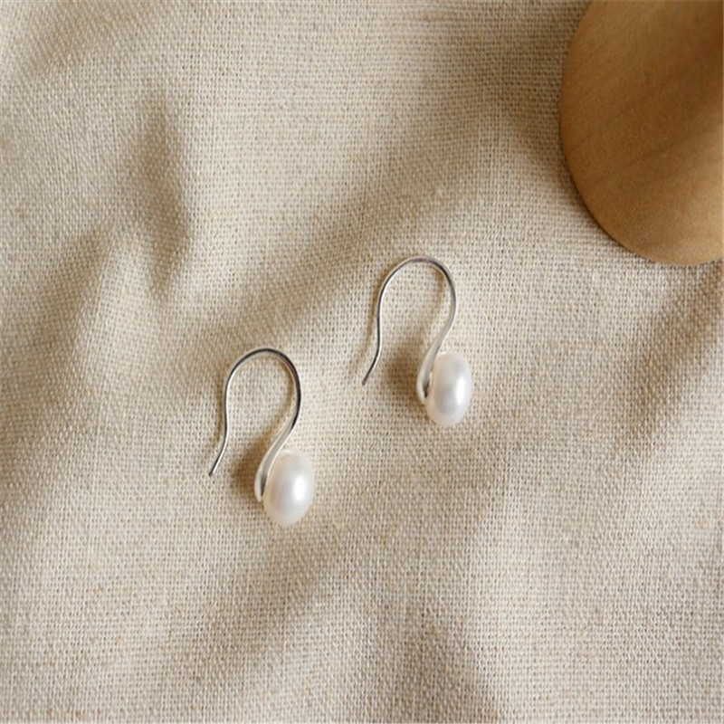 925 Sterling Silver Drop Earrings For Women Round Natural Freshwater Pearl Hook Dangle Earring Brincos Wedding Band Jewelry