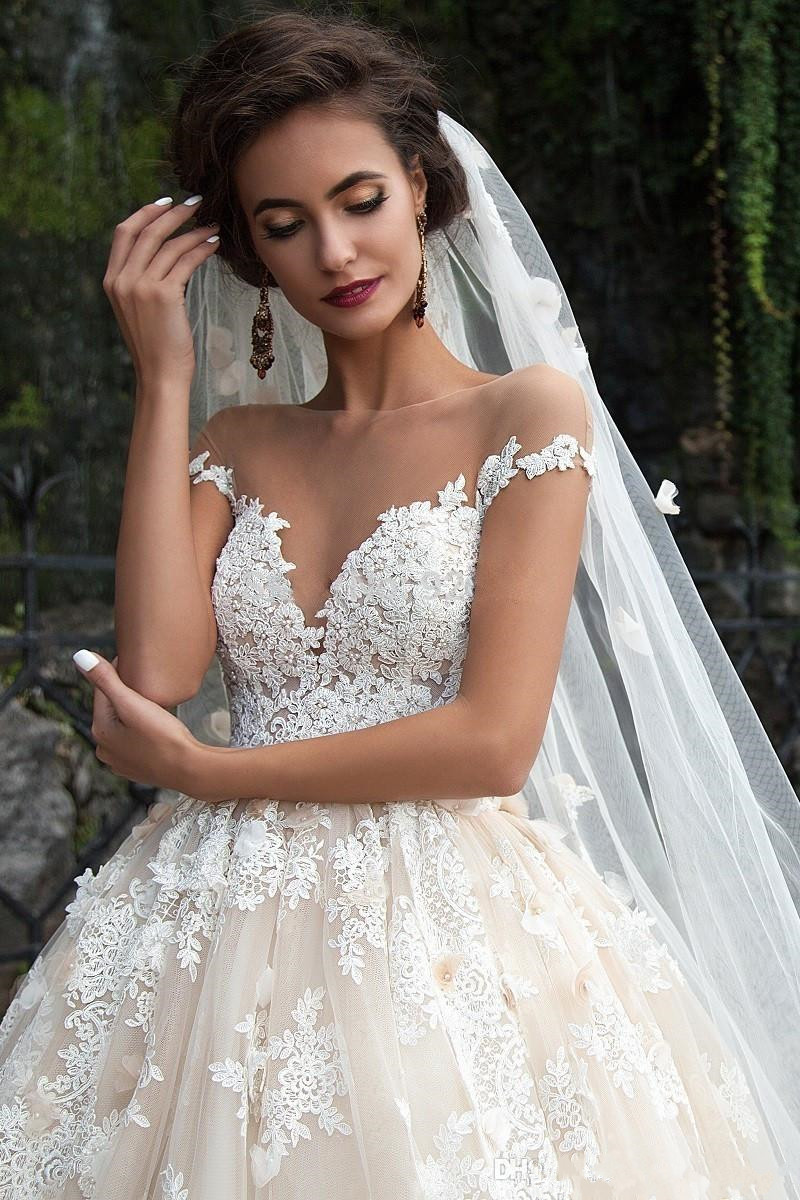 2020 New white Wedding Dresses Lace Appliques arab Wedding Dress O-Neck ballgown arabic bridal dresses vestidos de novia 2018