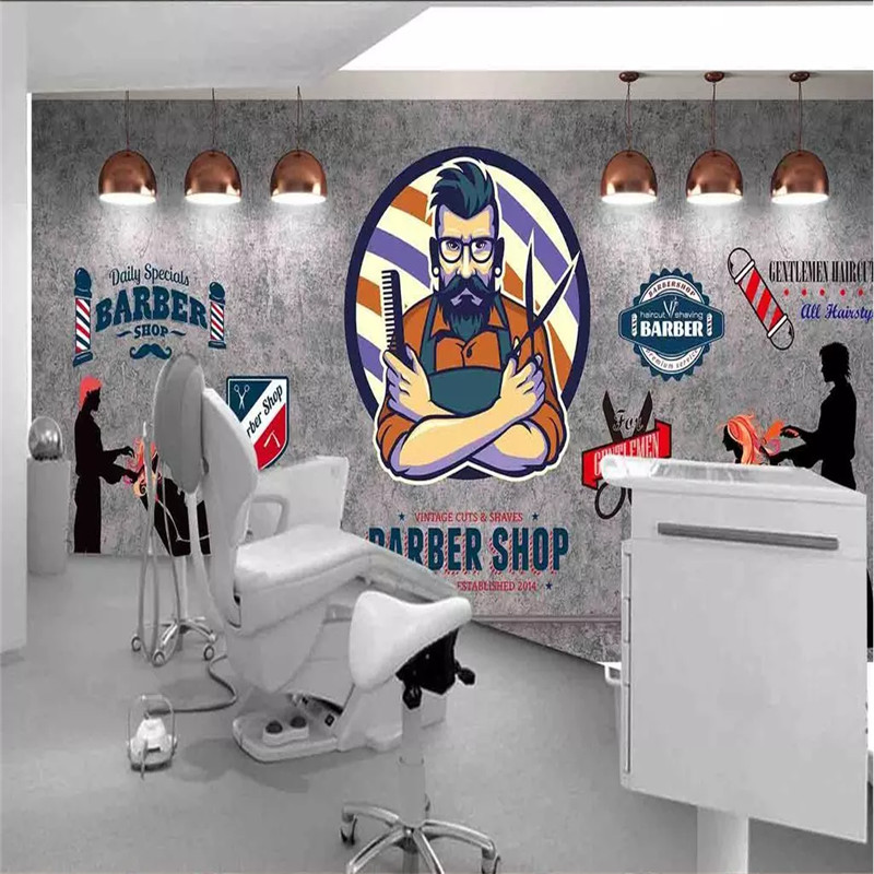 Custom Wall Paper 3D European Hand-painted Retro Barber Shop Hair Salon Background Mural Wallpaper 3D Industrial Decor Murals