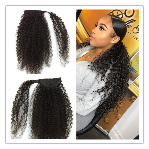 Diva Natural curly ponytail hairpiece wraps drawstrin ponytail human hair extension clip in brazilian hair extension updo puff ponytail 160g