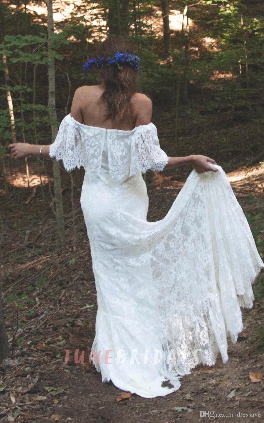 Bohemian Boho Wedding Dresses Off The Shoulder Full Lace Country Vintage Wedding Dress Bridal Gowns Custom Made