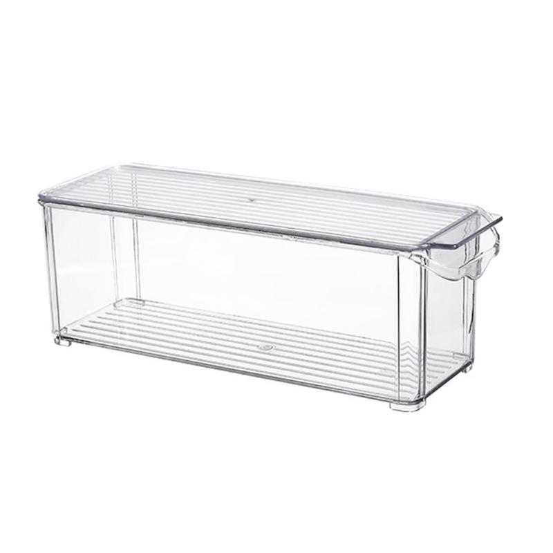2 Pack - Acrylic Storage Container Bin with Lid and Handle for Cabinet, Fridge, Freezer - Organizer
