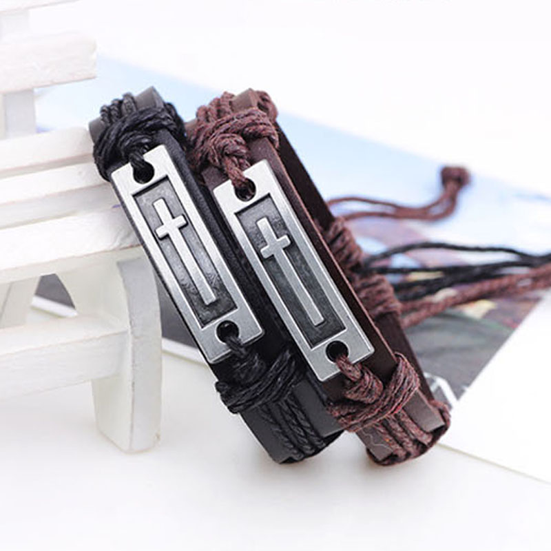 Jesus cross bracelets punk twist Genuine leather Bracelet Wristband bangle cuff for men women jewelry 161478