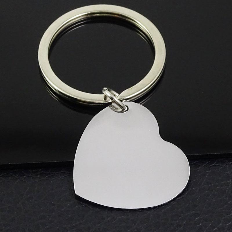 30pcs/Lot High Polished Blank Heart Stainless Steel Keychain Engravable Solid Dog Tag Keyring Car Key Chain Ring Jewelry Factory Price