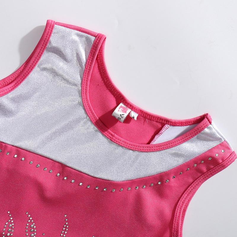 Stage Wear Girls Gymnastics Leotard Sleeveless Rhinestones Foil Printing Shinny Professional Gymnastic