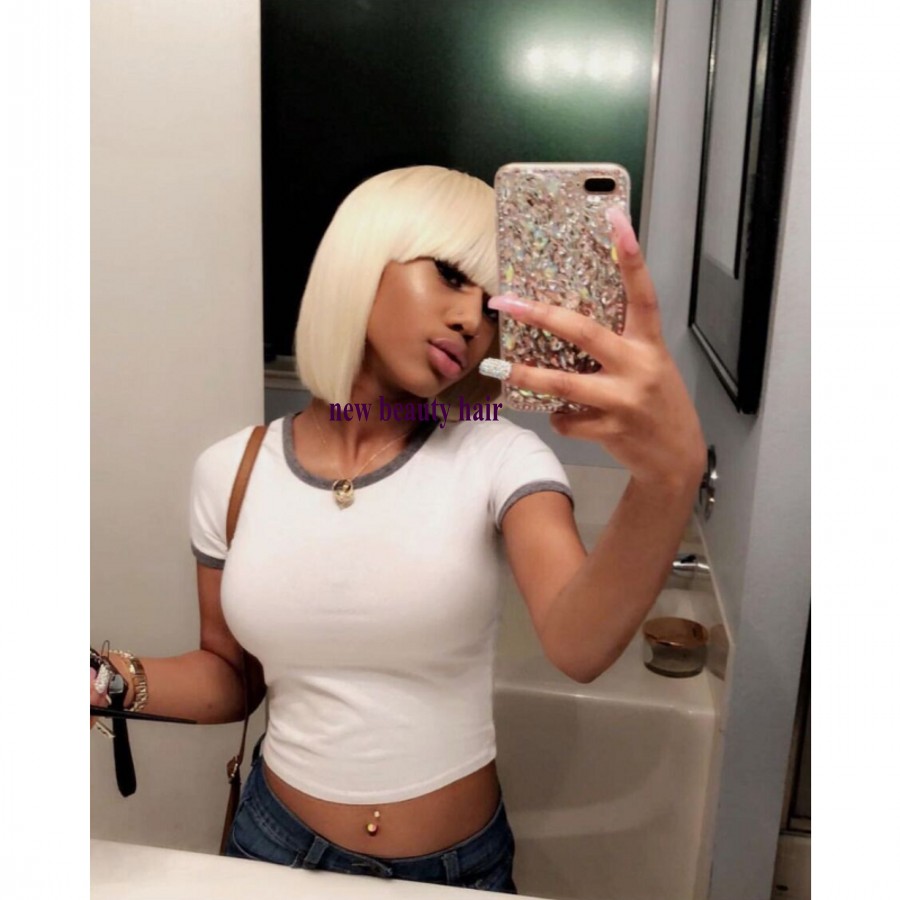 Hotselling #613 blonde Short Bob Wig simulation human hair natural wig Point Part Bangs Full synthetic Wigs for white women