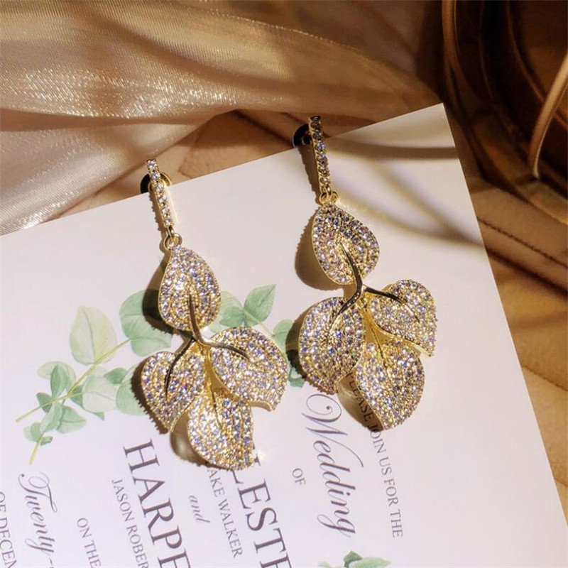2024 Europe Hot Sterg Sier Gold Leaf Dangle Earrings For Women