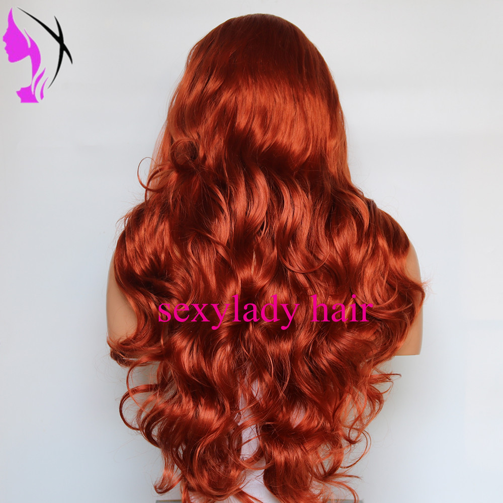 Auburn Orange High Temperature Fiber Frontal Long Body Wave Hair Wigs Synthetic Lace Front Wig For Women