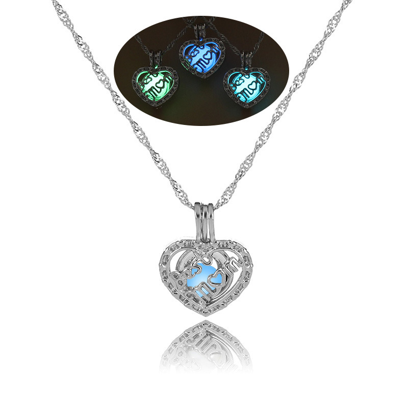 Luxury Luminous MOM Heart Pendant Open Glow in the dark beads cage Locket charm Silver chains For women Ladies Mother's Day Jewelry Gift
Luxury Luminous MOM Heart Pendant Open Glow in the dark beads cage Locket charm Silver chains For women Ladies Mother's Day Jewelry Gift