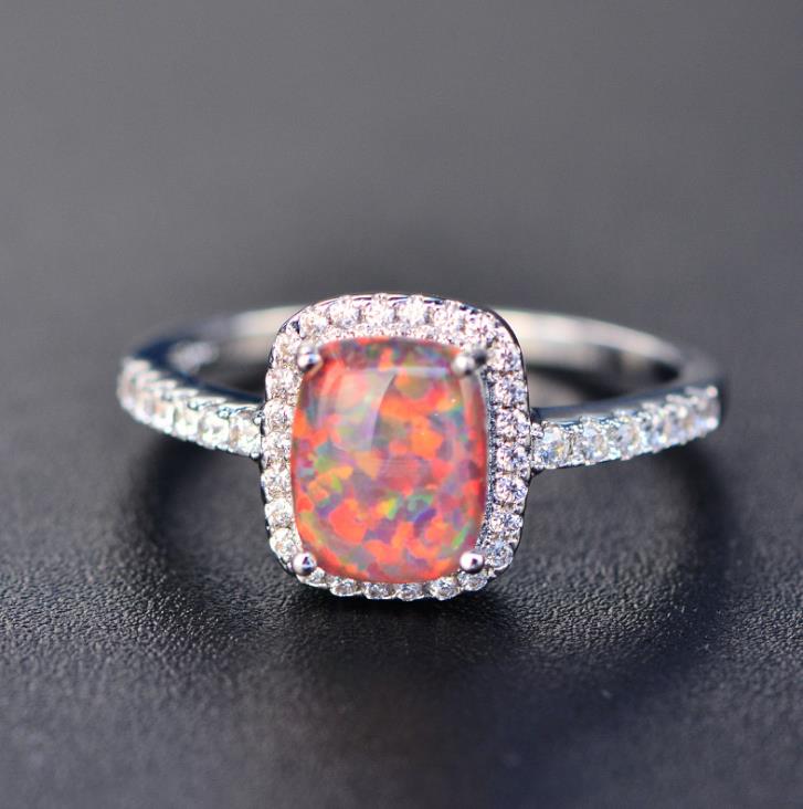 Wholesale-Europe and the United States new simple multicolor opal opal ring fashion big inlaid zircon jewelry