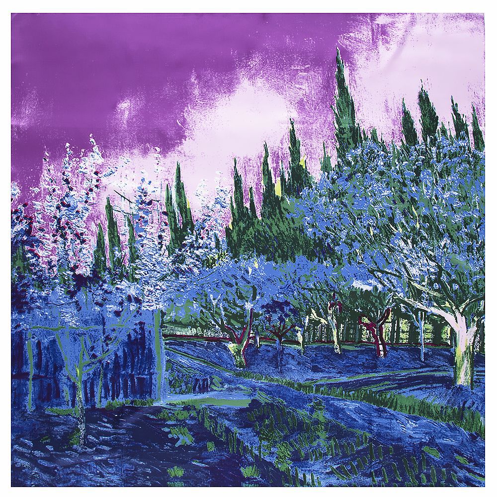 Van Gogh Large Size Silk Square Scarf Forest Oil Painting Neckerchief Bandana Women Hijab Headwear Shawl Vintage Handmade Scarves 130*130 Cm