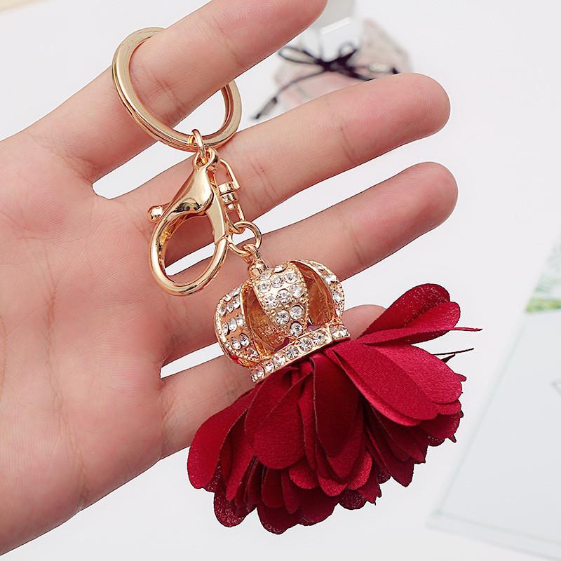 Shiny Rhinestones Key Chains Tassel Crown Flower Keychains Handmade Keyring Women Gift Bag Charm Pendant Key Ring