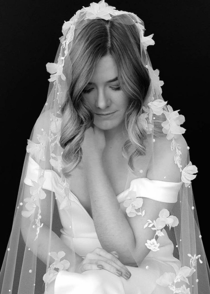 One Layer Pearl Bridal Veils 3D Flower Lace Appliqued Bridal Accessories 3M Simple Veil For Bride Custom Made