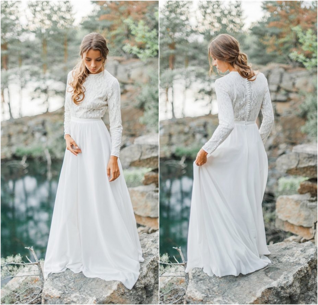 2020 Modest West Country Wedding Dresses A Line Jewel Neck Long Sleeve Bohemian Wedding Dress Custom Made Elegant Vestidos De Novia